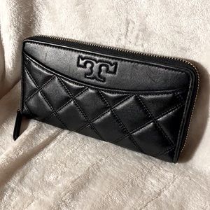 Tory Burch Black Long Savannah Quilted Zip Wallet